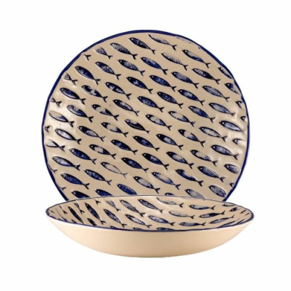 Teller tief Ø26 cm mit Relief-Dekor Thalassios Weiß Blau