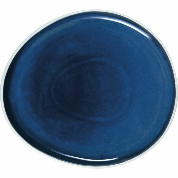 Teller flach 26x23 cm Abyssos Matt Weiß Blau