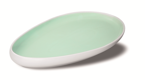 Platte Tropfenform 32,5x18 cm Ninfa Matt Weiß Aquamarin